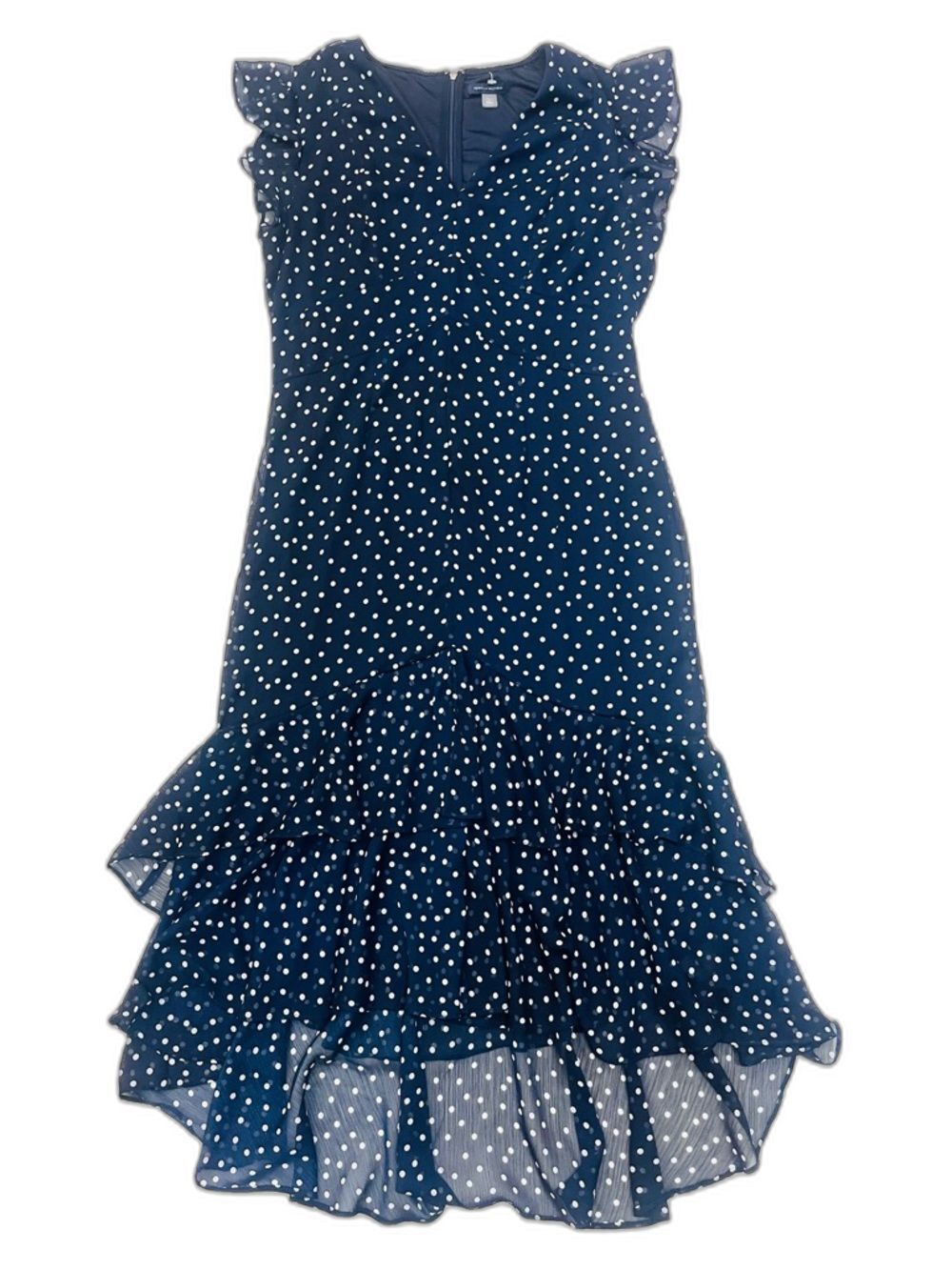 Tommy Hilfiger Navy and White Polka Dot High Low Midi Dress Women’s Size 14